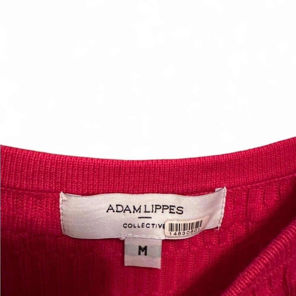 Adam Lippes Pink Smocked Ribbed Knit Ruffle Sleeve Top - Picture 2 of 6
